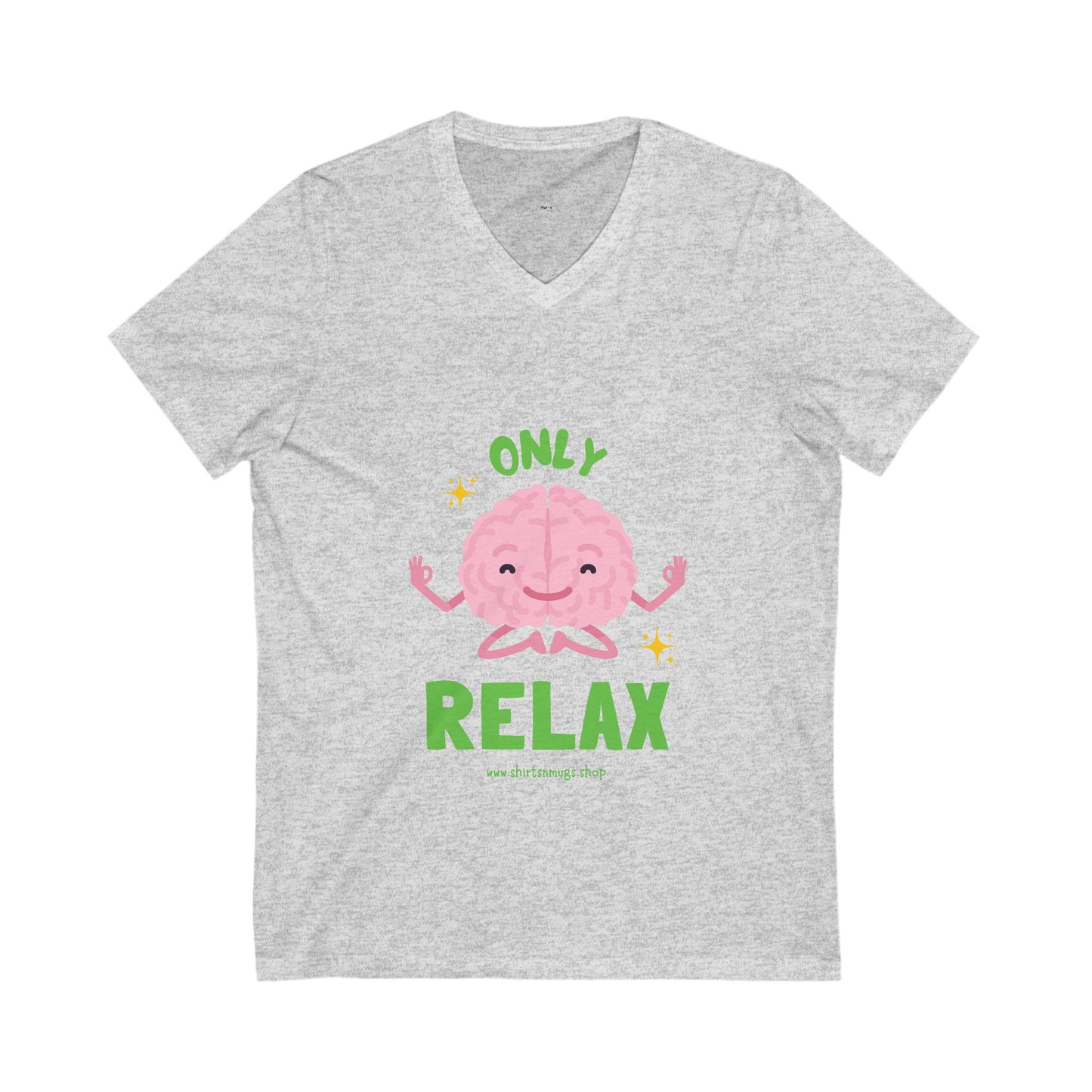 Women's Relaxing Brain V-Neck Tee, Cute Graphic Tee, Stress Relief Shirt, Gifts for Mental Wellness, Fun Casual Wear