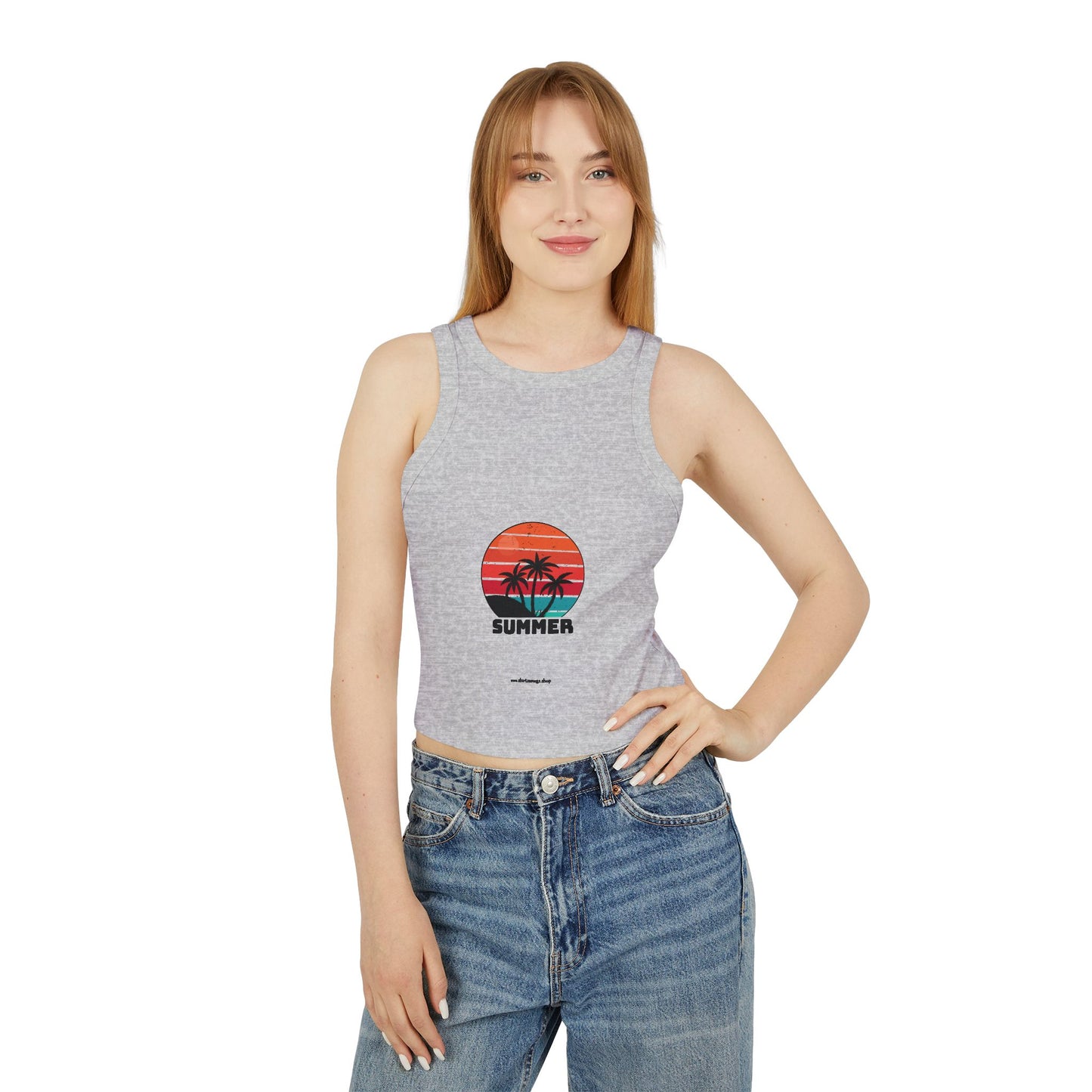 Summer Vibes Women's Micro Rib Racer Tank Top, Beachwear for Women, Casual Summer Top, Lightweight Summer Shirt, Vacation Essentials