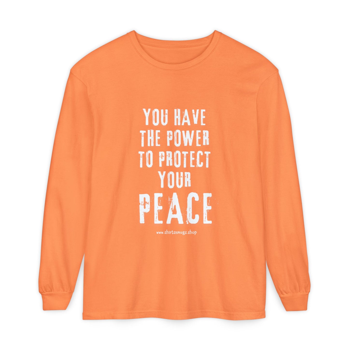 Peaceful Power Long Sleeve Tee, Men's Comfort Casual Wear, Mindfulness Gift, Positive Message Shirt, Everyday Wear