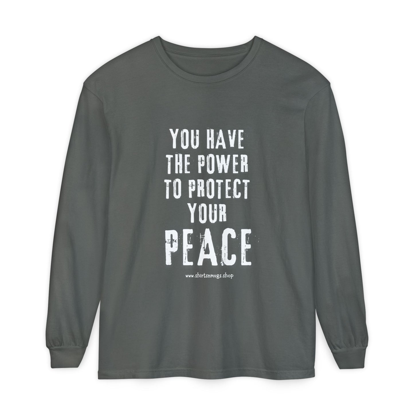 Peaceful Power Long Sleeve Tee, Men's Comfort Casual Wear, Mindfulness Gift, Positive Message Shirt, Everyday Wear