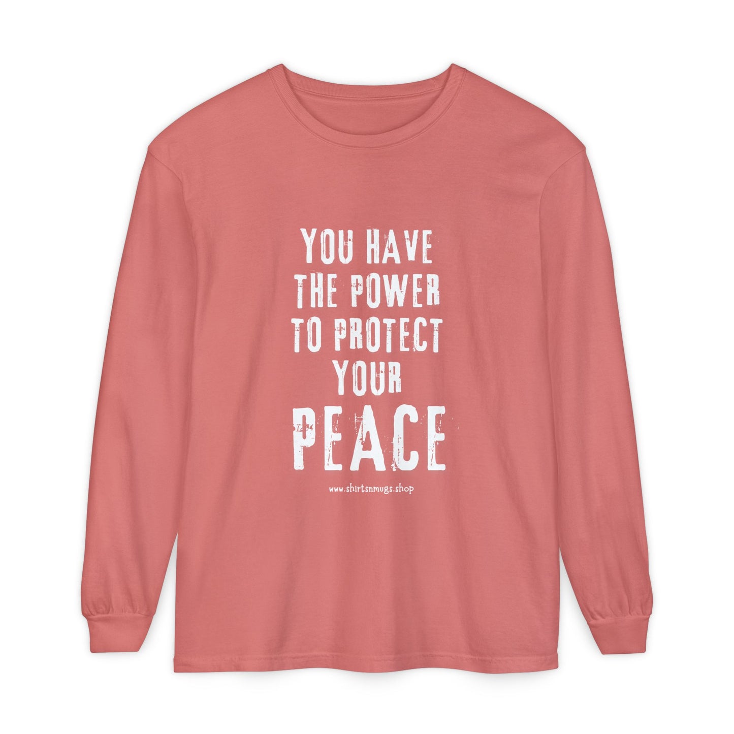 Peaceful Power Long Sleeve Tee, Men's Comfort Casual Wear, Mindfulness Gift, Positive Message Shirt, Everyday Wear