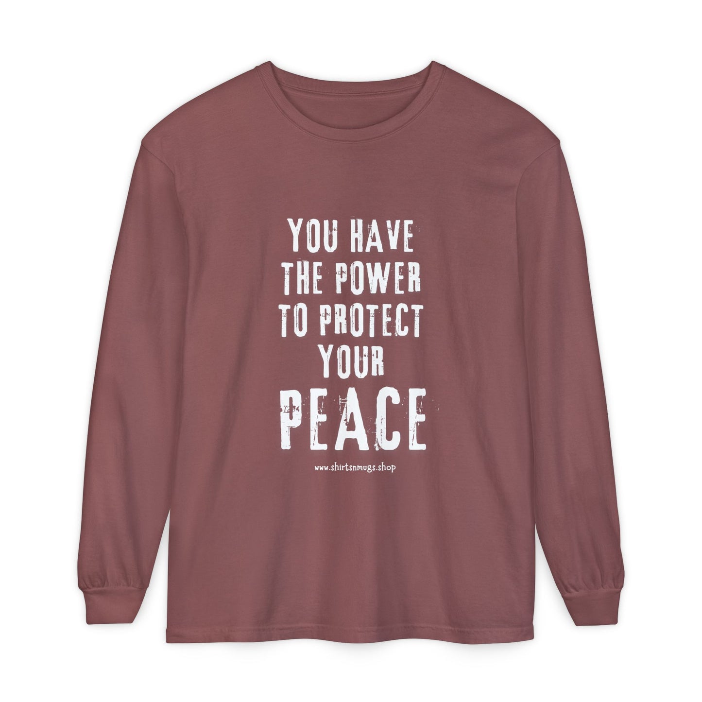 Peaceful Power Long Sleeve Tee, Men's Comfort Casual Wear, Mindfulness Gift, Positive Message Shirt, Everyday Wear