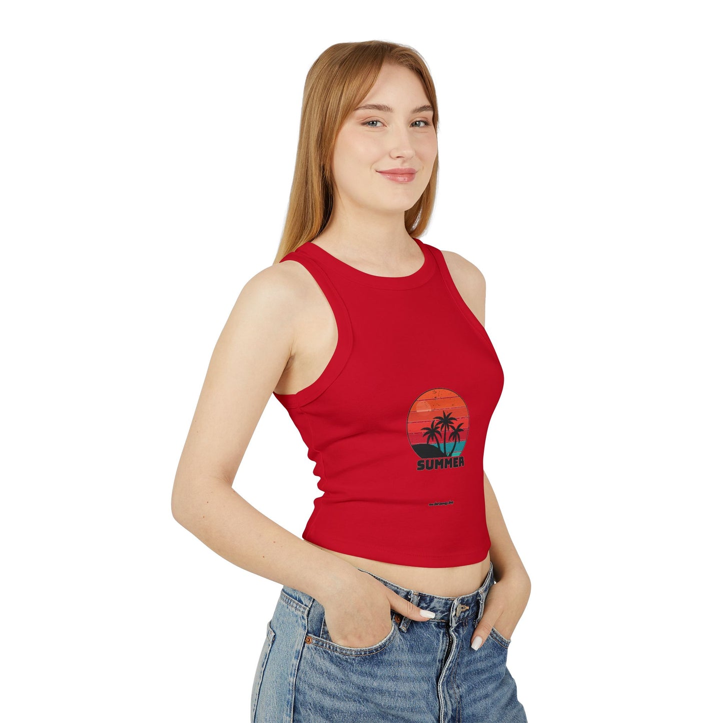 Summer Vibes Women's Micro Rib Racer Tank Top, Beachwear for Women, Casual Summer Top, Lightweight Summer Shirt, Vacation Essentials
