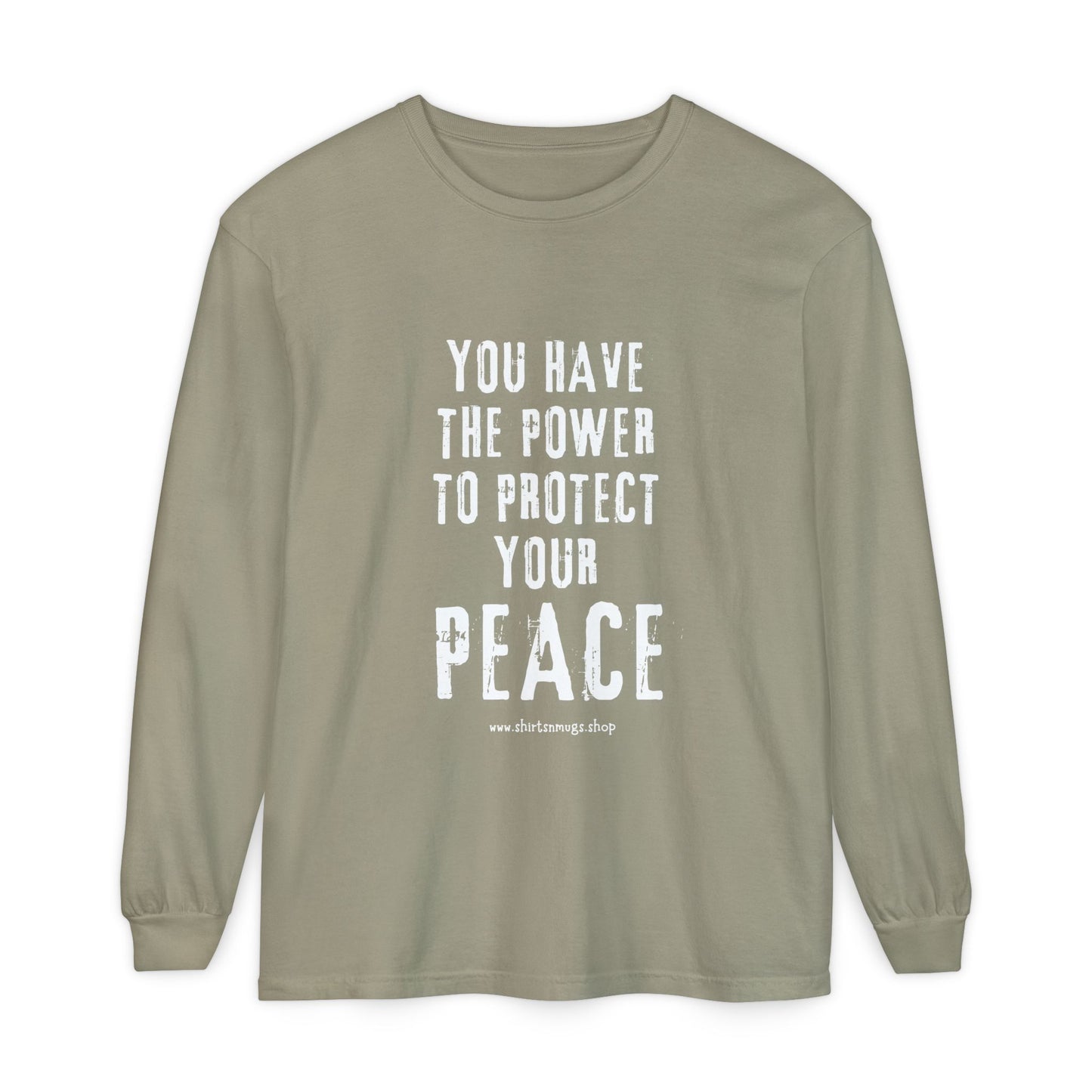 Peaceful Power Long Sleeve Tee, Men's Comfort Casual Wear, Mindfulness Gift, Positive Message Shirt, Everyday Wear