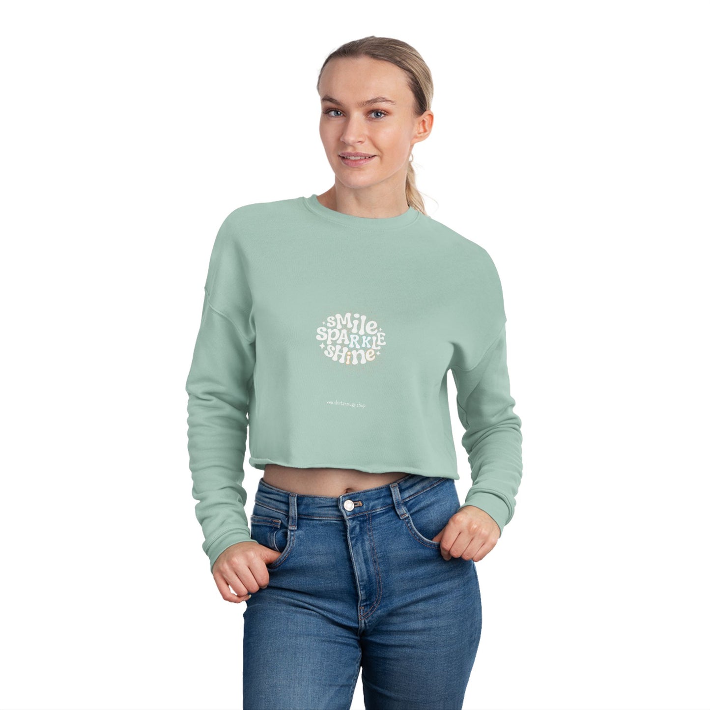 Smile Sparkle Women's Cropped Sweatshirt | Cozy Casual Wear, Gift for Friends, Summer Style, Trendy Fashion, Relaxed Weekend Look