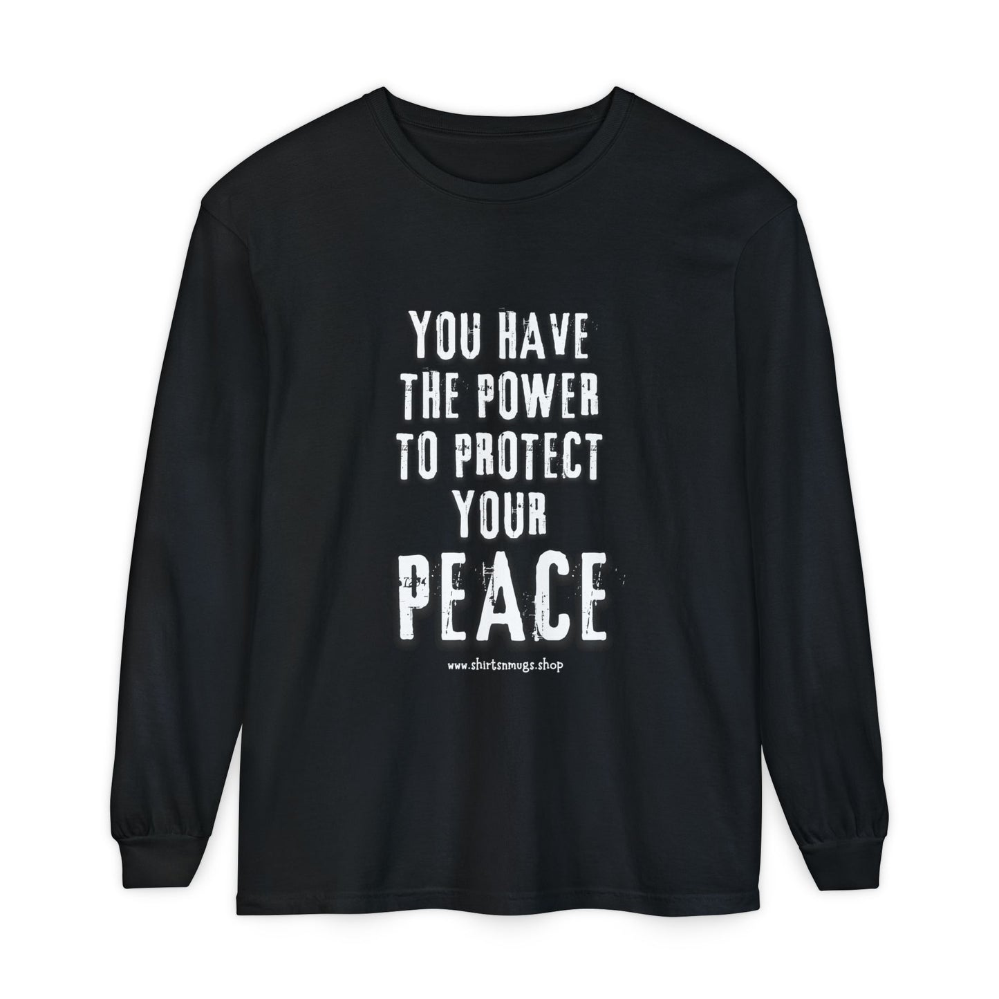 Peaceful Power Long Sleeve Tee, Men's Comfort Casual Wear, Mindfulness Gift, Positive Message Shirt, Everyday Wear