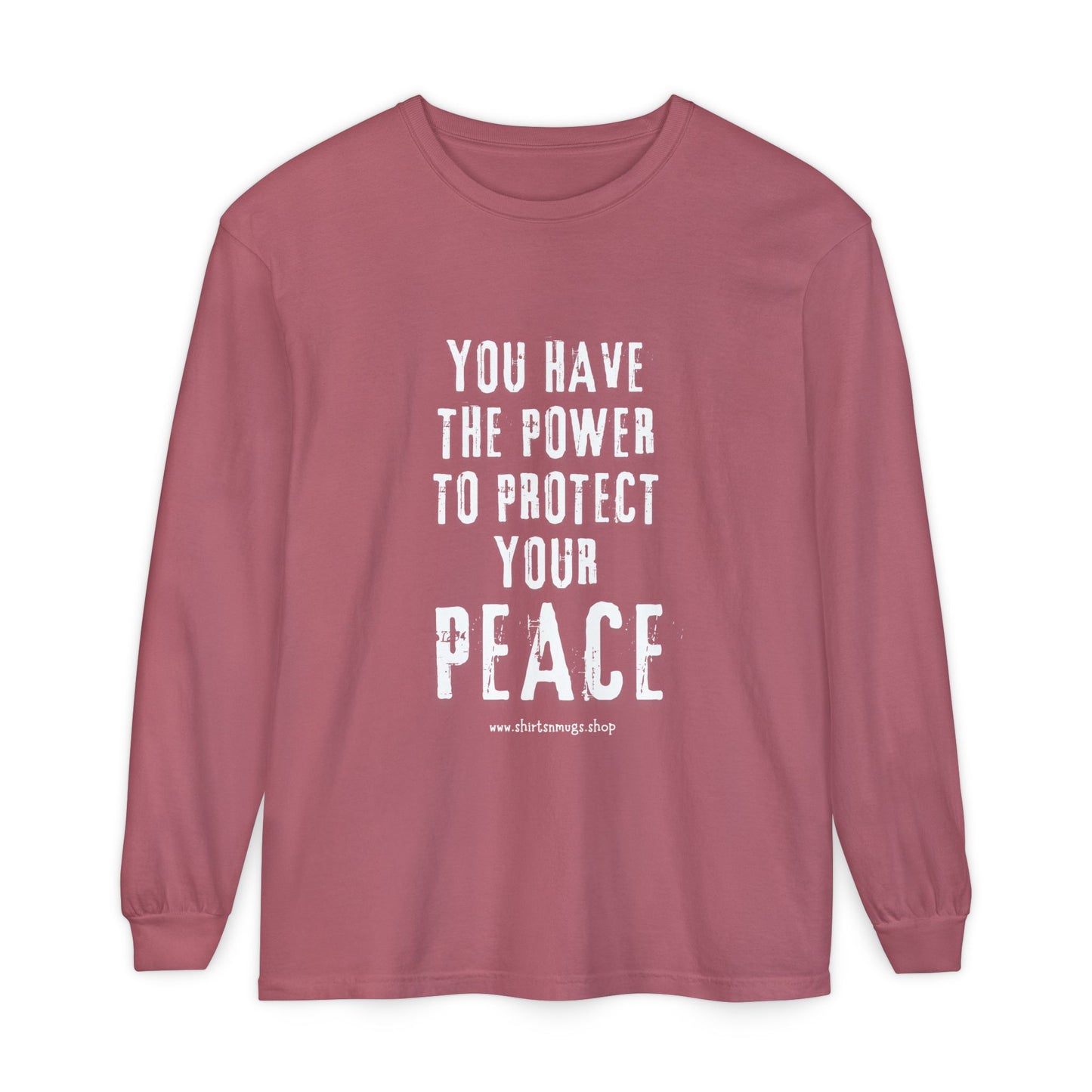 Peaceful Power Long Sleeve Tee, Men's Comfort Casual Wear, Mindfulness Gift, Positive Message Shirt, Everyday Wear