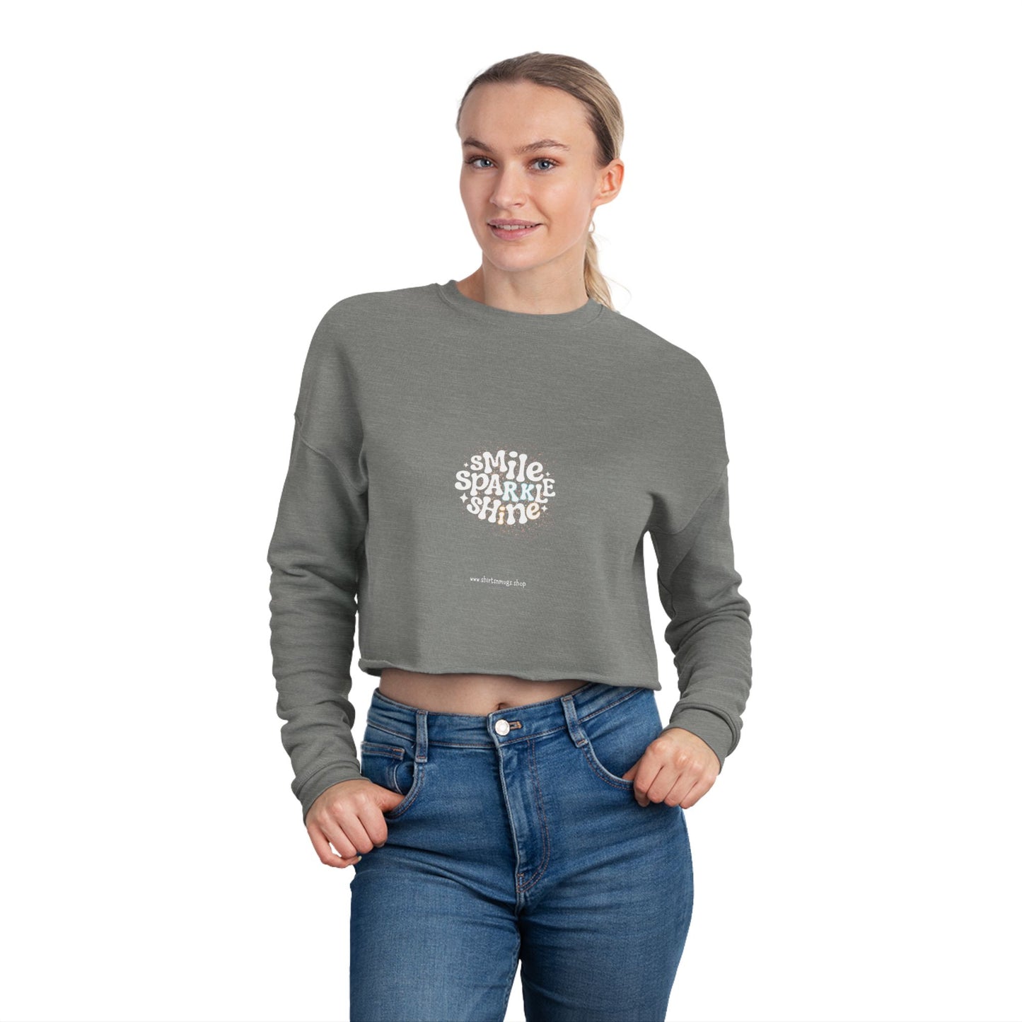Smile Sparkle Women's Cropped Sweatshirt | Cozy Casual Wear, Gift for Friends, Summer Style, Trendy Fashion, Relaxed Weekend Look