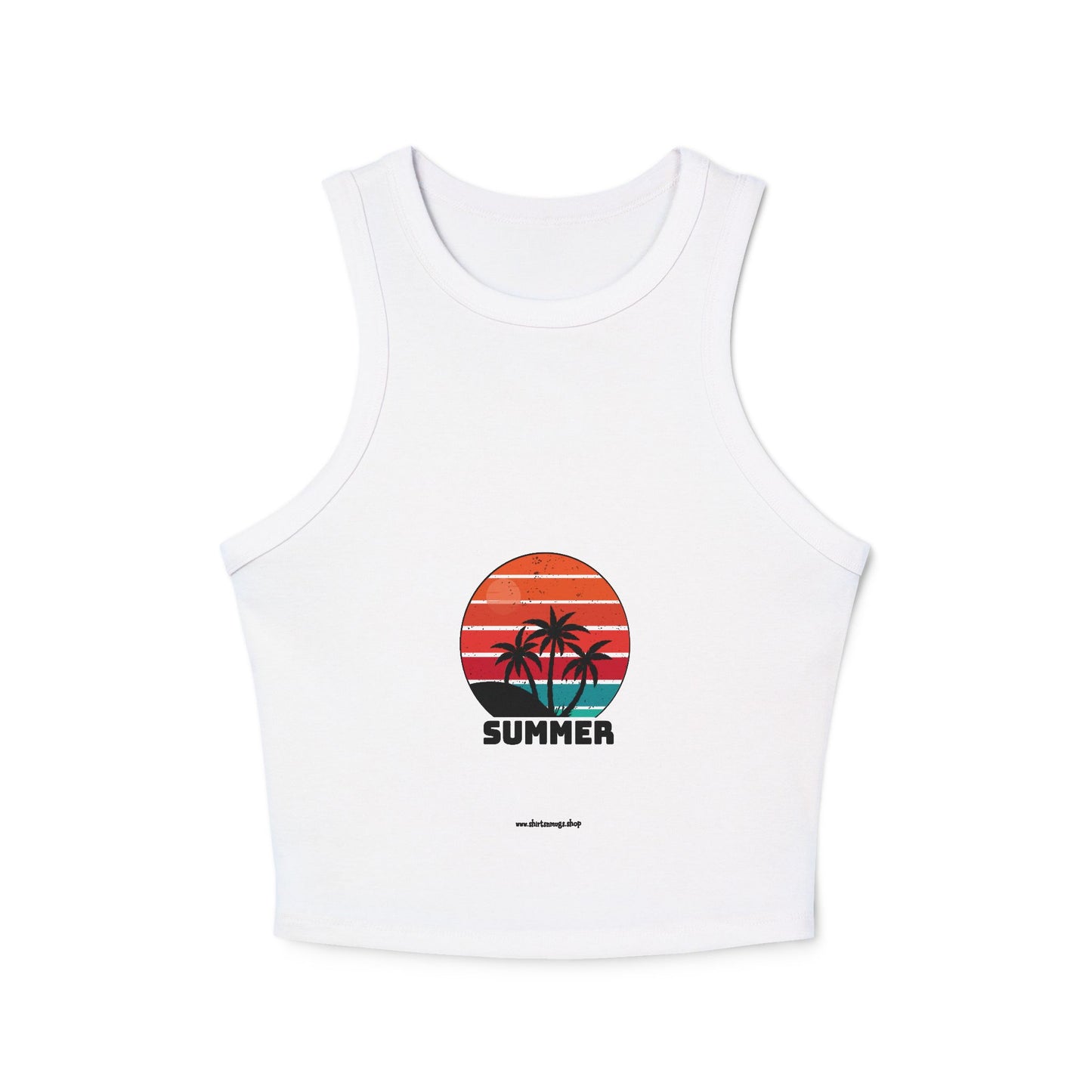 Summer Vibes Women's Micro Rib Racer Tank Top, Beachwear for Women, Casual Summer Top, Lightweight Summer Shirt, Vacation Essentials