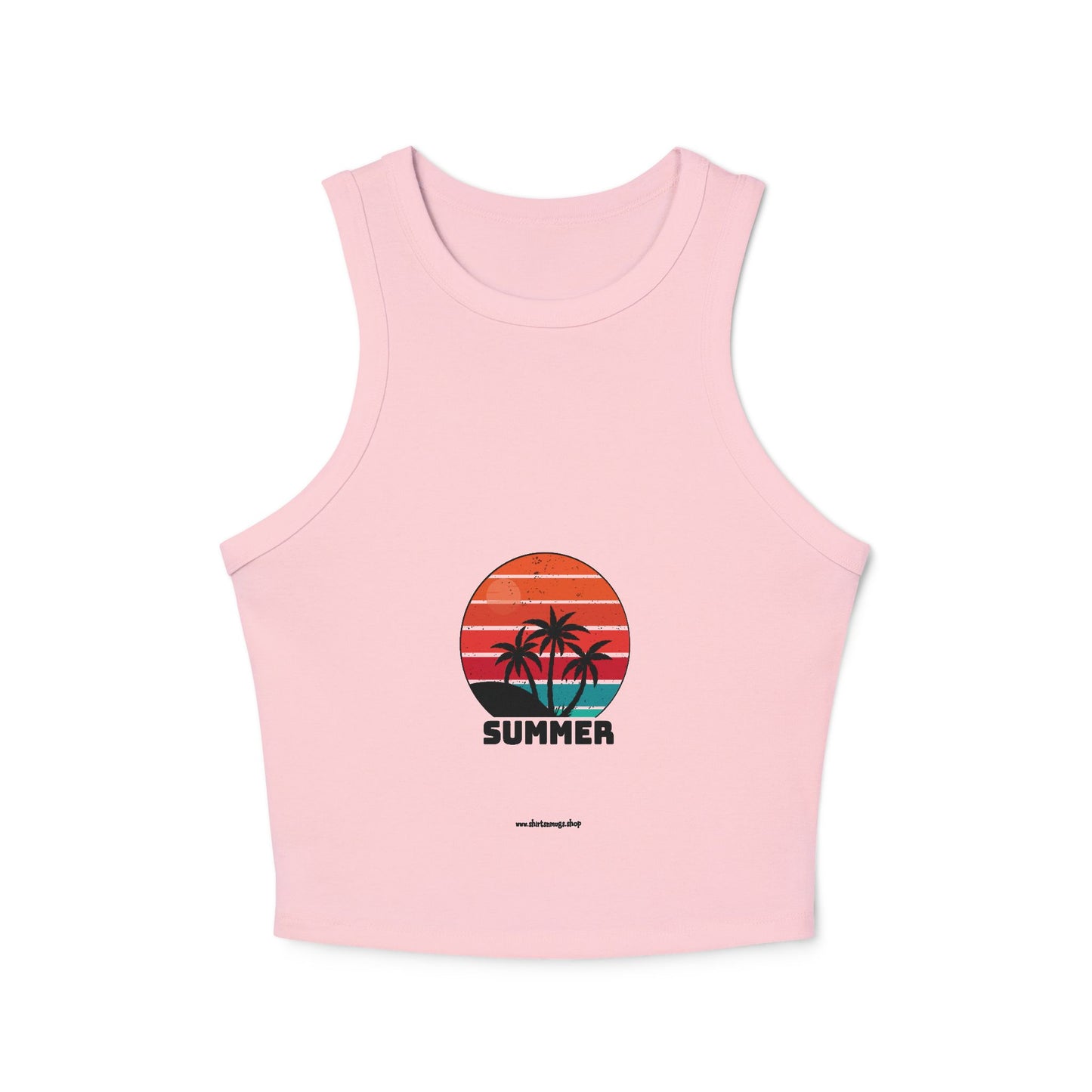 Summer Vibes Women's Micro Rib Racer Tank Top, Beachwear for Women, Casual Summer Top, Lightweight Summer Shirt, Vacation Essentials