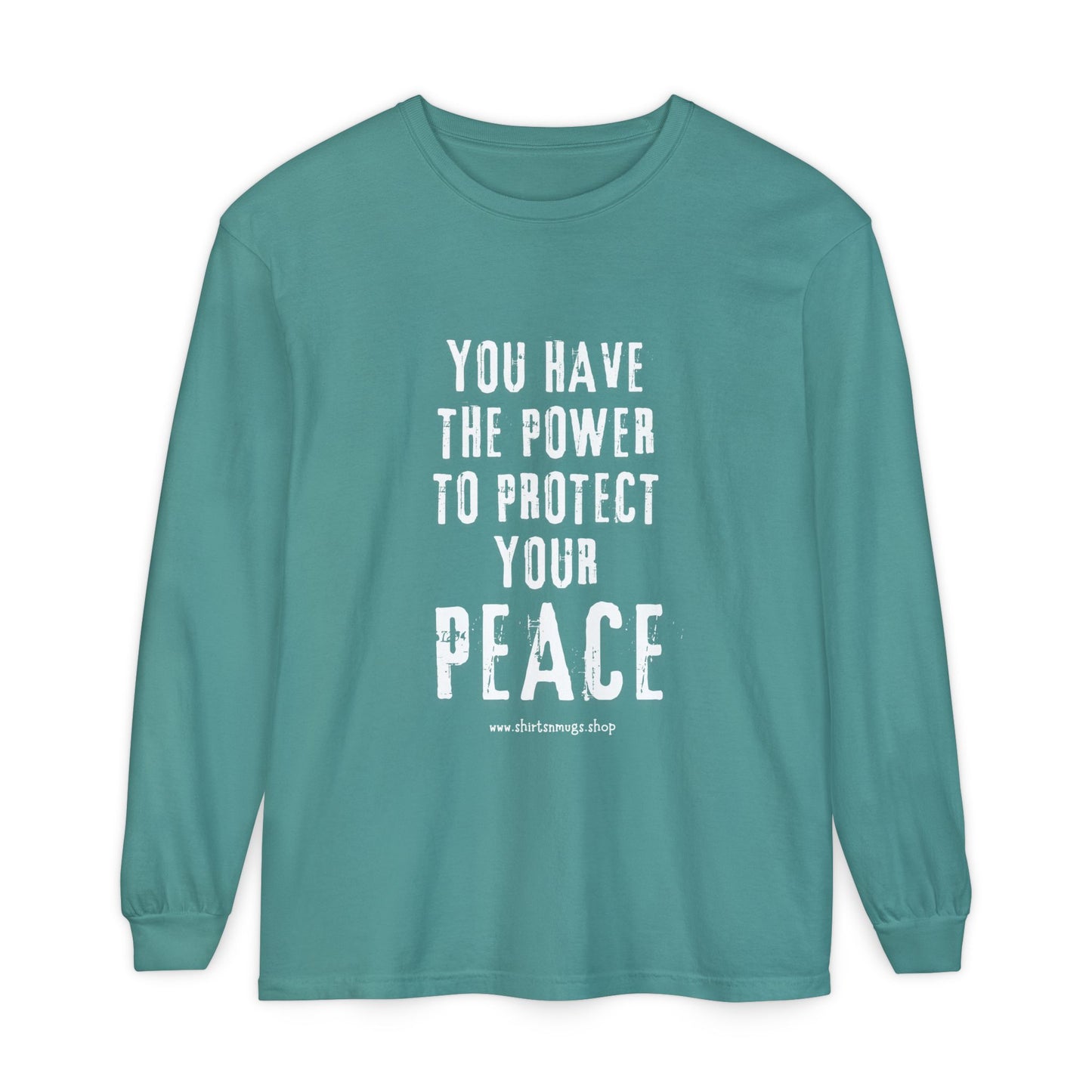Peaceful Power Long Sleeve Tee, Men's Comfort Casual Wear, Mindfulness Gift, Positive Message Shirt, Everyday Wear