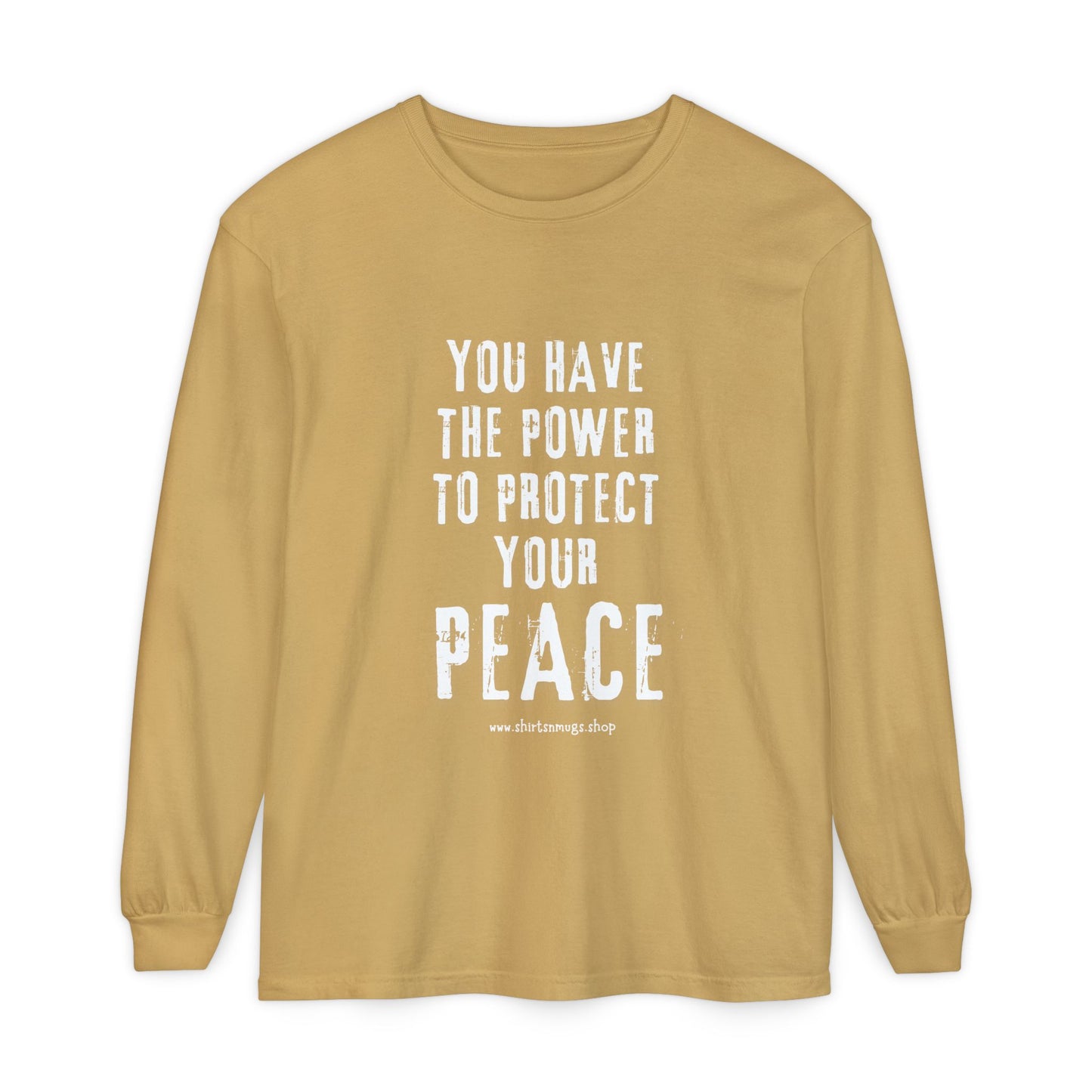 Peaceful Power Long Sleeve Tee, Men's Comfort Casual Wear, Mindfulness Gift, Positive Message Shirt, Everyday Wear