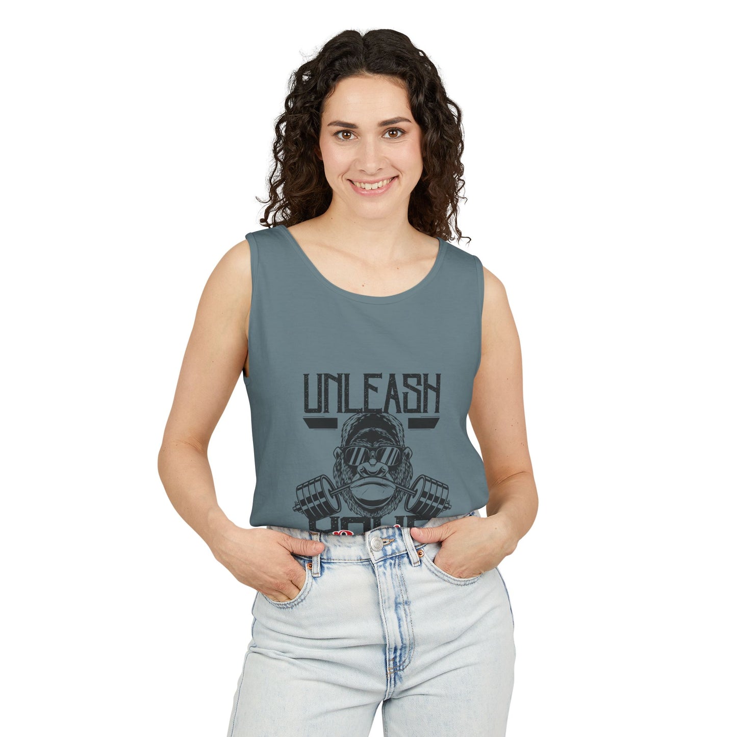 Unisex Garment-Dyed Tank Top - Unleash Your Power Fitness Wear, Workout Tank, Gym Apparel, Casual Summer Top, Motivational Shirt