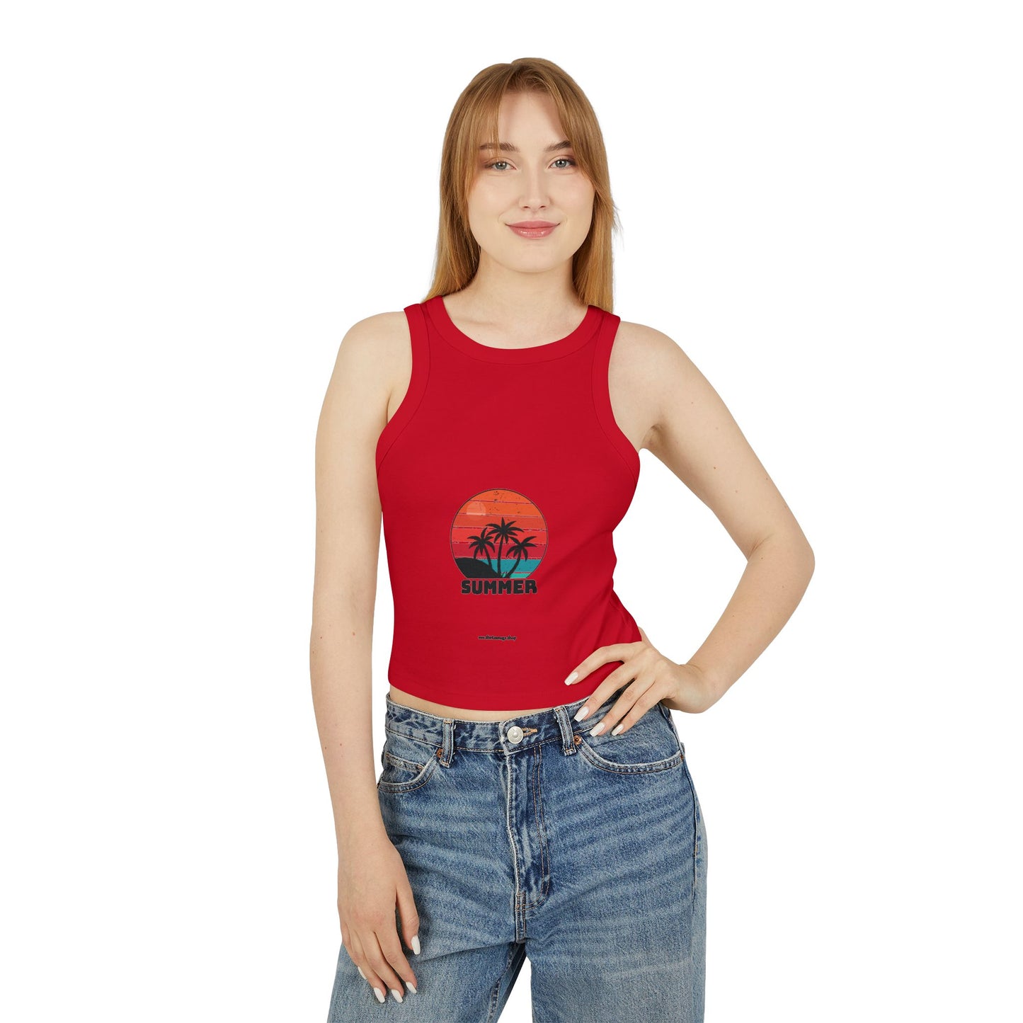 Summer Vibes Women's Micro Rib Racer Tank Top, Beachwear for Women, Casual Summer Top, Lightweight Summer Shirt, Vacation Essentials