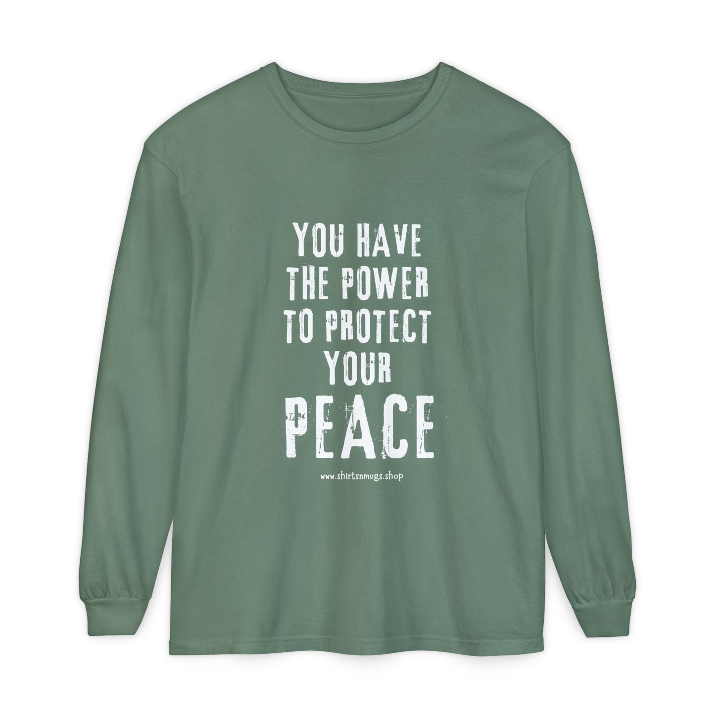 Peaceful Power Long Sleeve Tee, Men's Comfort Casual Wear, Mindfulness Gift, Positive Message Shirt, Everyday Wear