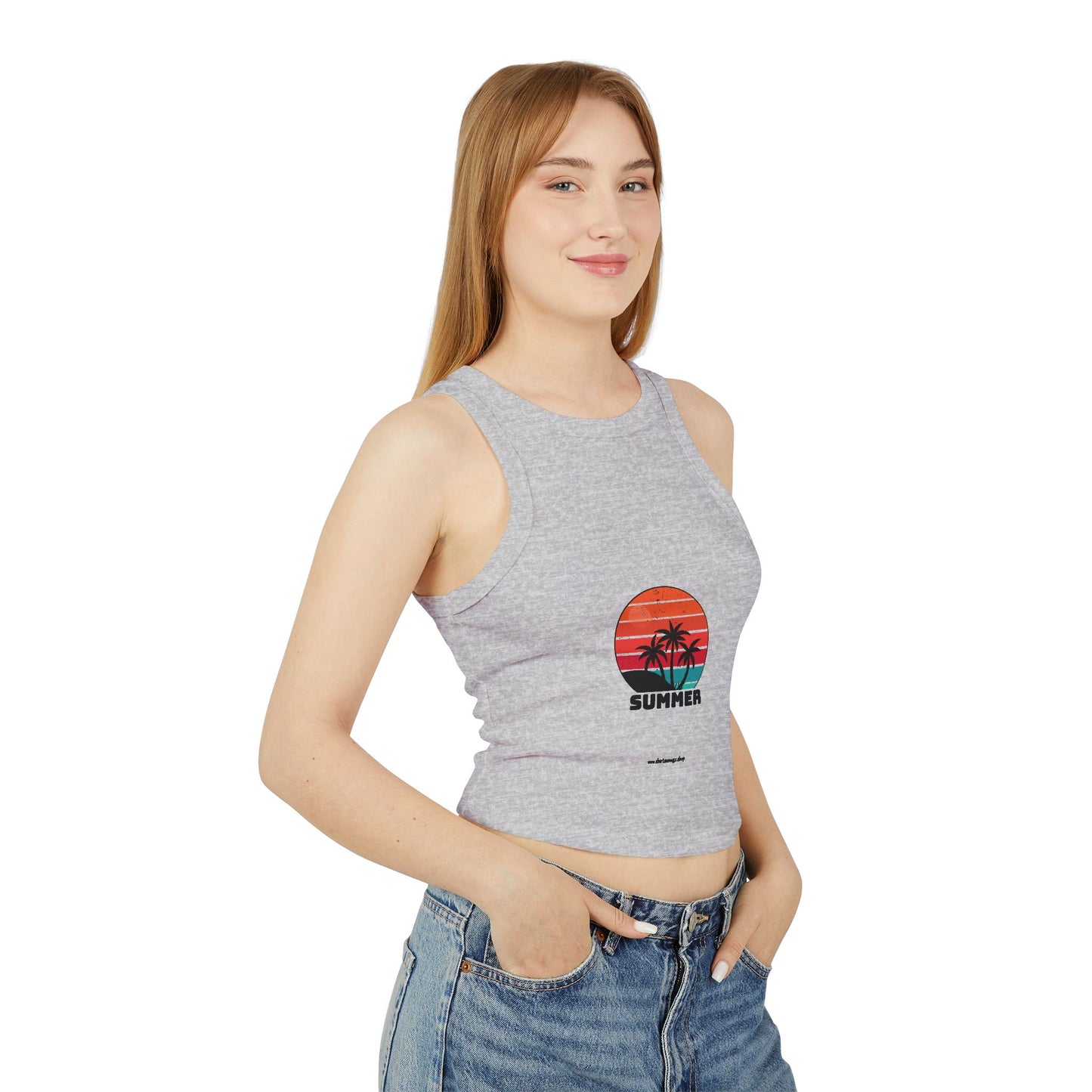 Summer Vibes Women's Micro Rib Racer Tank Top, Beachwear for Women, Casual Summer Top, Lightweight Summer Shirt, Vacation Essentials