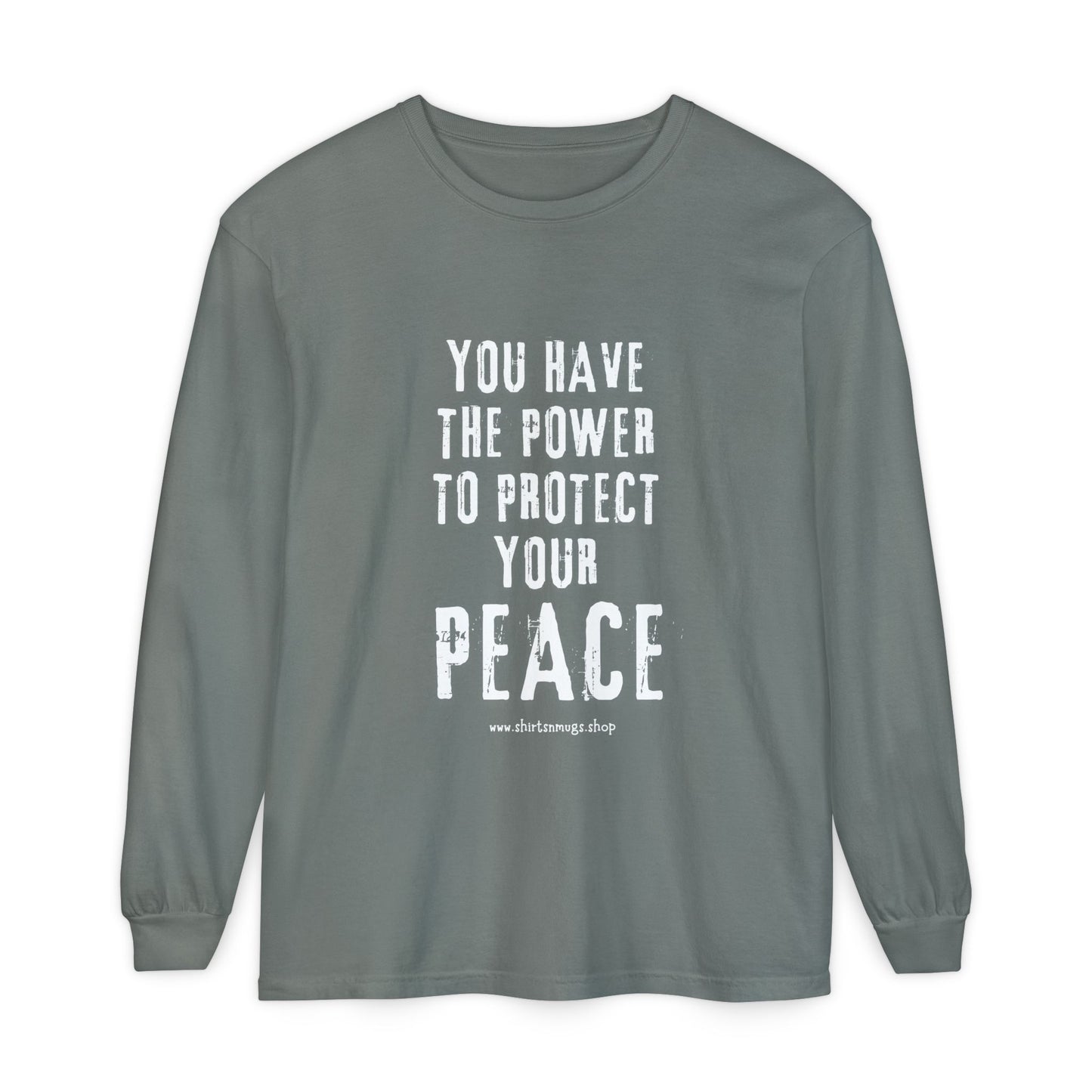 Peaceful Power Long Sleeve Tee, Men's Comfort Casual Wear, Mindfulness Gift, Positive Message Shirt, Everyday Wear