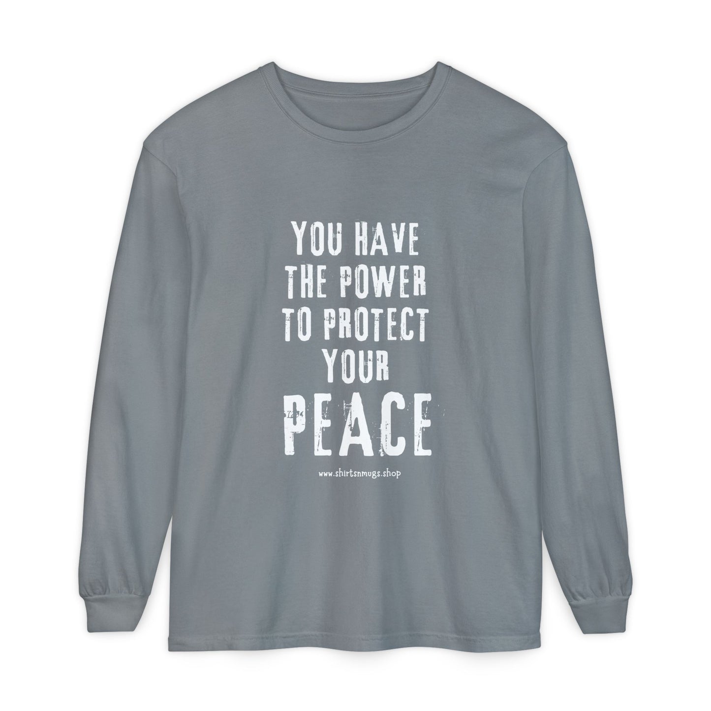 Peaceful Power Long Sleeve Tee, Men's Comfort Casual Wear, Mindfulness Gift, Positive Message Shirt, Everyday Wear