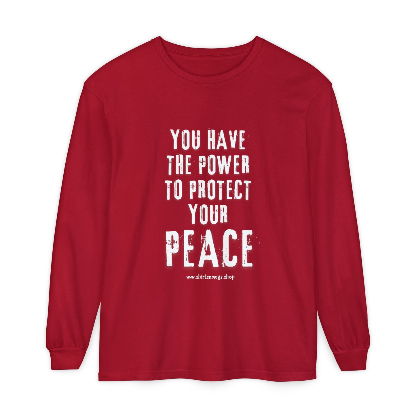 Peaceful Power Long Sleeve Tee, Men's Comfort Casual Wear, Mindfulness Gift, Positive Message Shirt, Everyday Wear