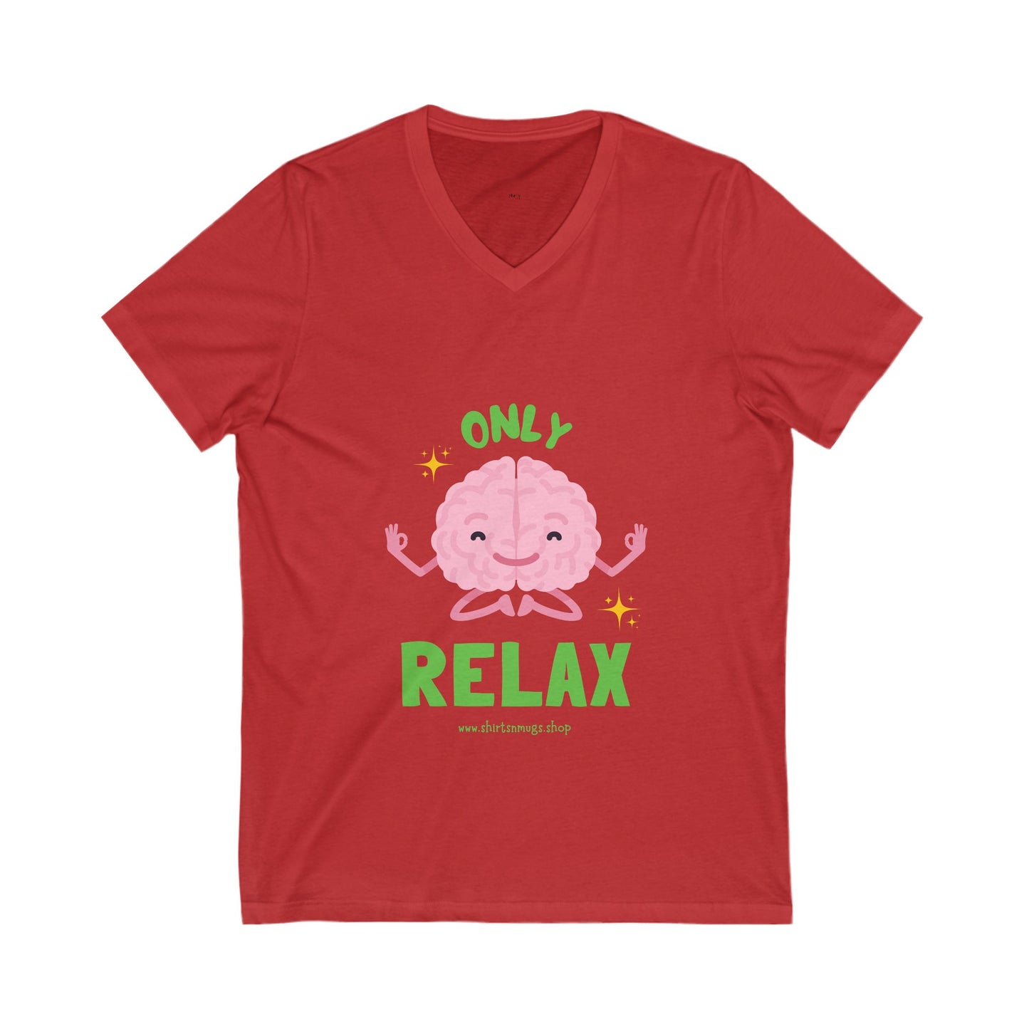 Women's Relaxing Brain V-Neck Tee, Cute Graphic Tee, Stress Relief Shirt, Gifts for Mental Wellness, Fun Casual Wear