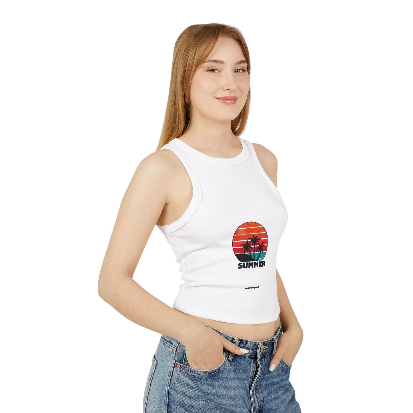 Summer Vibes Women's Micro Rib Racer Tank Top, Beachwear for Women, Casual Summer Top, Lightweight Summer Shirt, Vacation Essentials