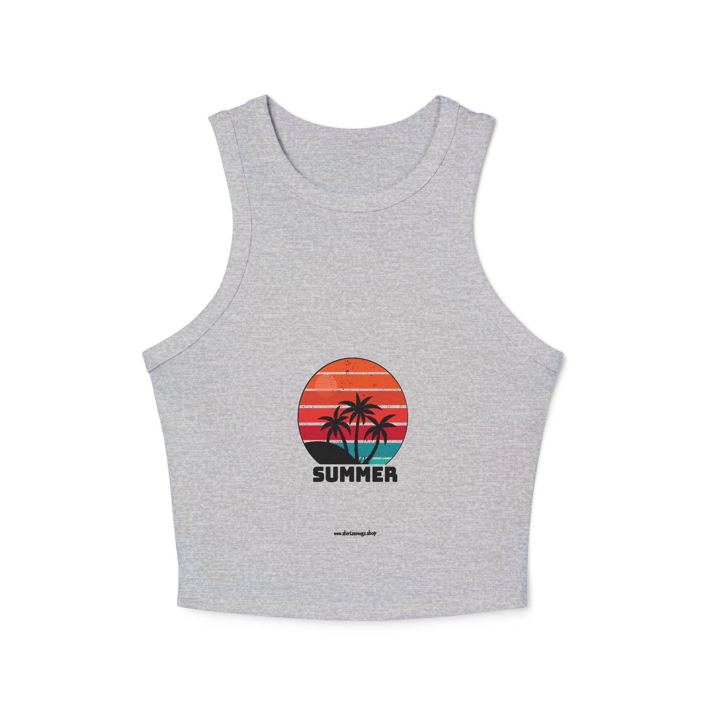 Summer Vibes Women's Micro Rib Racer Tank Top, Beachwear for Women, Casual Summer Top, Lightweight Summer Shirt, Vacation Essentials