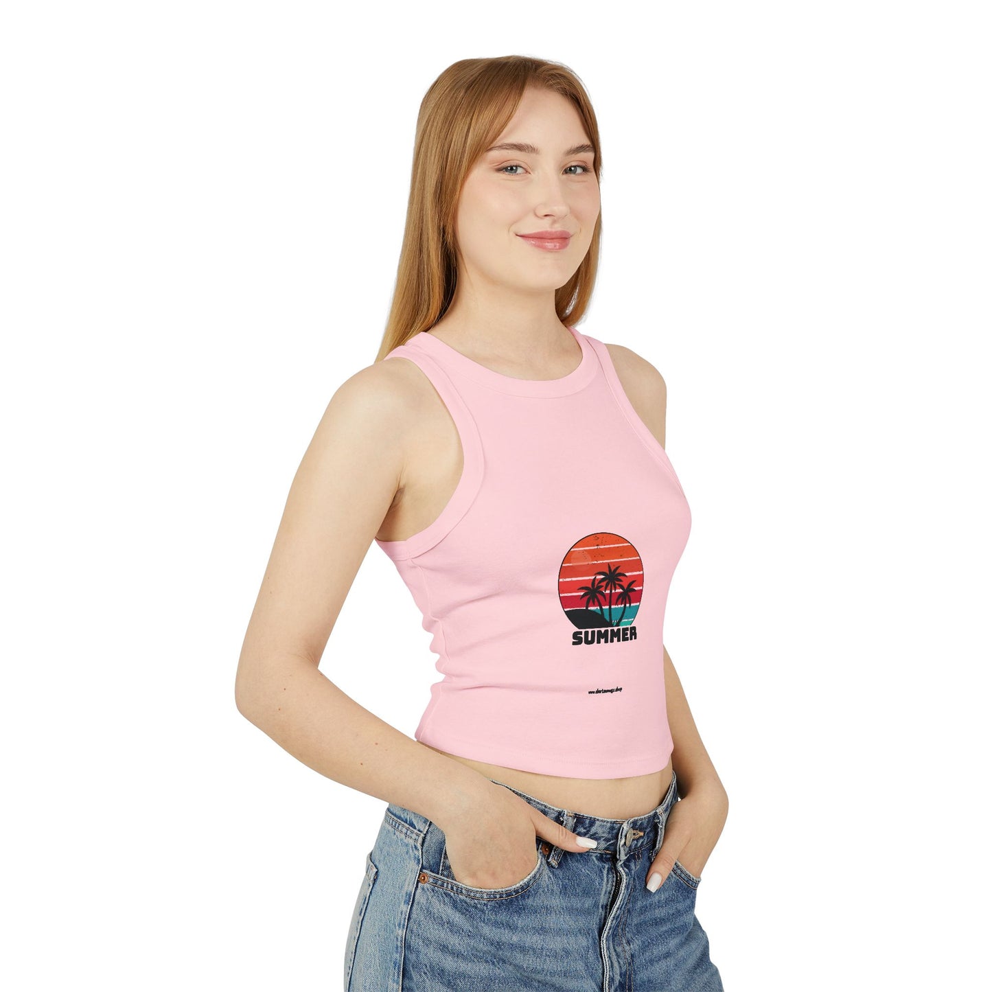 Summer Vibes Women's Micro Rib Racer Tank Top, Beachwear for Women, Casual Summer Top, Lightweight Summer Shirt, Vacation Essentials