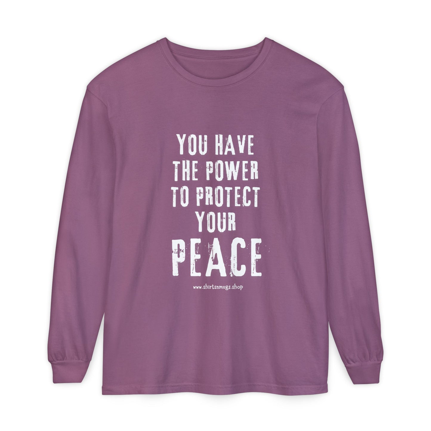 Peaceful Power Long Sleeve Tee, Men's Comfort Casual Wear, Mindfulness Gift, Positive Message Shirt, Everyday Wear