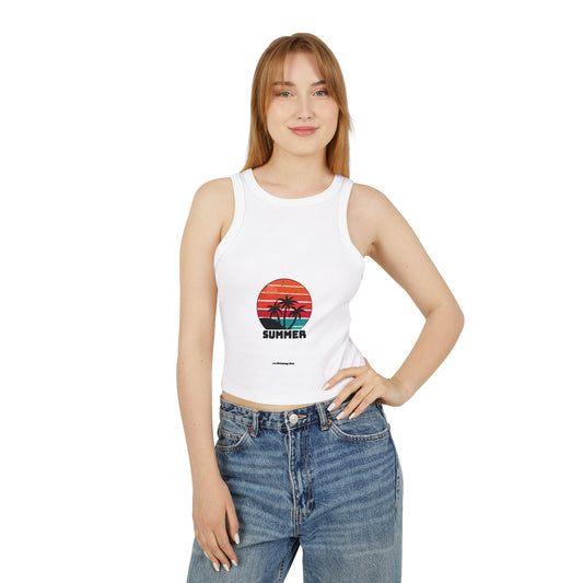 Summer Vibes Women's Micro Rib Racer Tank Top, Beachwear for Women, Casual Summer Top, Lightweight Summer Shirt, Vacation Essentials