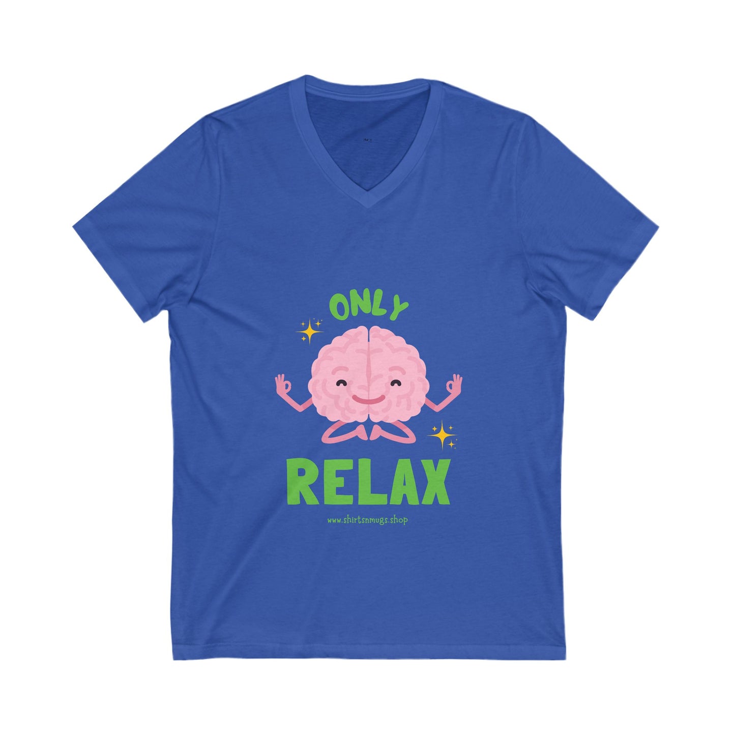 Women's Relaxing Brain V-Neck Tee, Cute Graphic Tee, Stress Relief Shirt, Gifts for Mental Wellness, Fun Casual Wear
